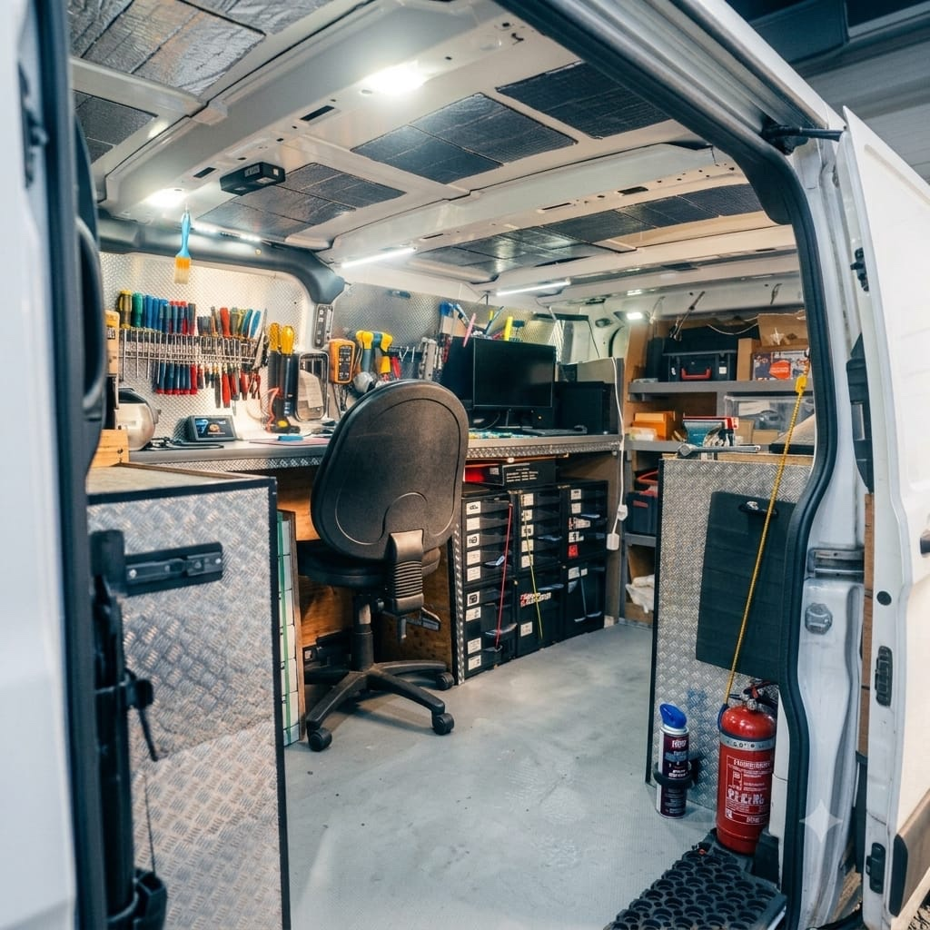 Interior of the van fitted with key-cutting, programming and diagnostic equipment
